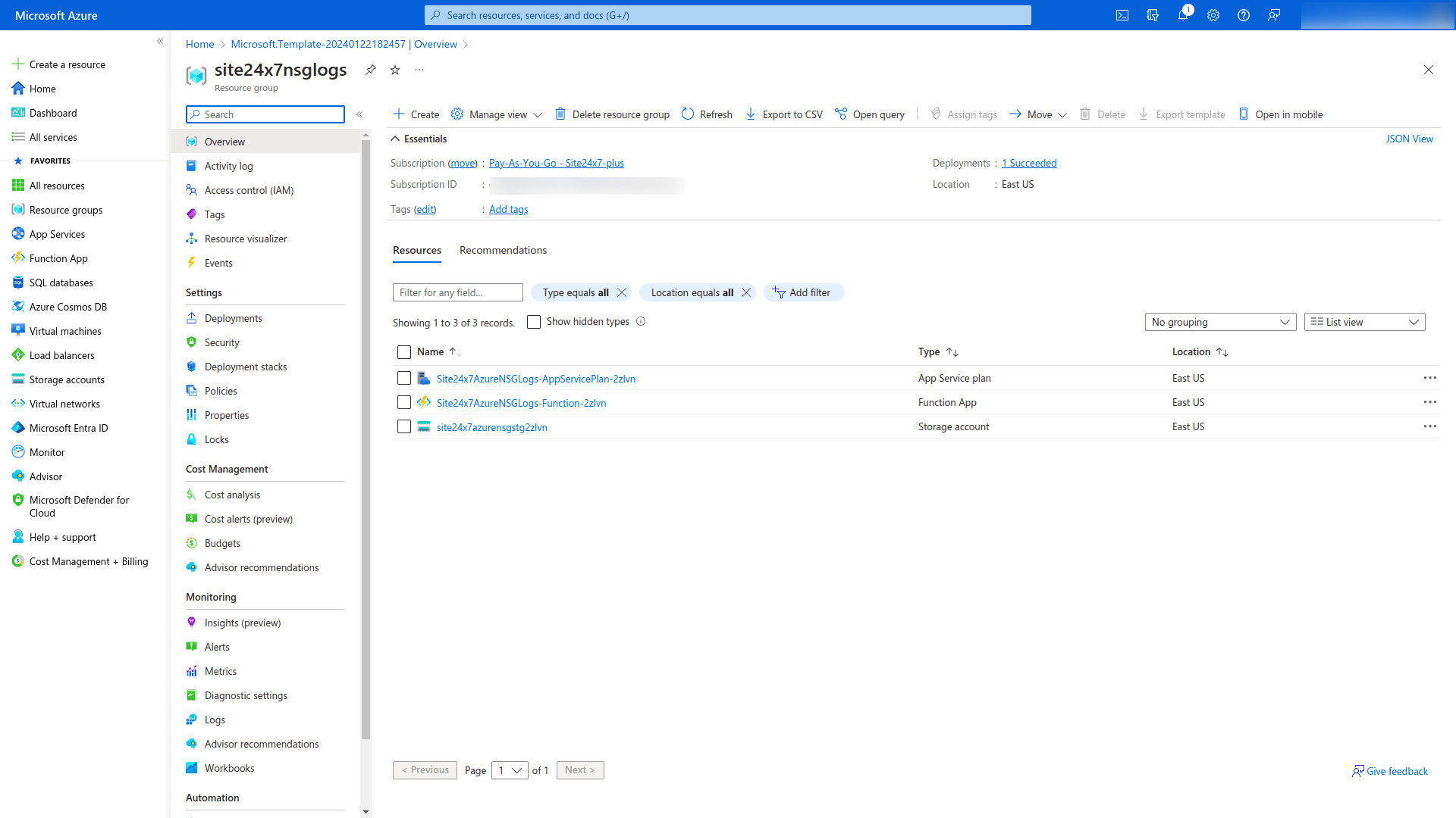 NSG flow logs template