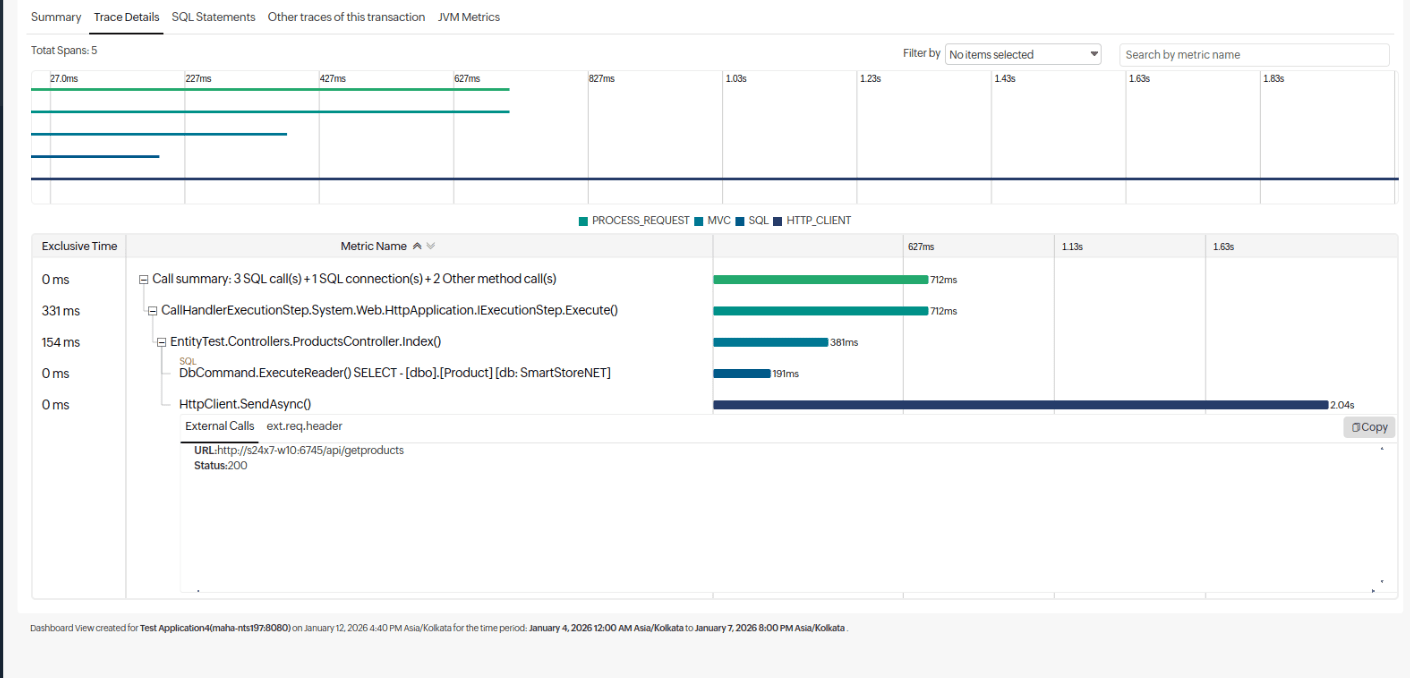 APMトレース詳細タブ